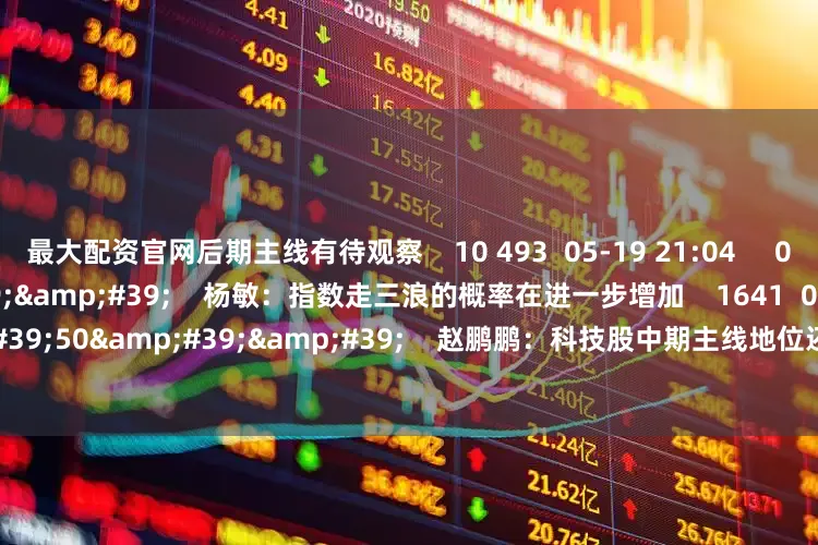 最大配资官网后期主线有待观察    10 493  05-19 21:04     02&#39;35&#39;&#39;    杨敏：指数走三浪的概率在进一步增加    1641  05-15 21:19     01&#39;50&#39;&#39;    赵鹏鹏：科技股中期主线地位还没有改变    463  05-15 21:19     一财最热    点击关闭